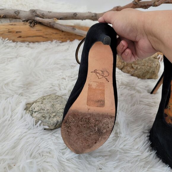 Sam edelman black suede leather peep toe platform heels - Picture 12 of 16